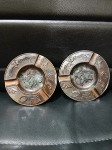 A Rare Pair Of 4.25" Vintage Western Bull Rider Copper Ashtray From Japan - Picture 1 of 4