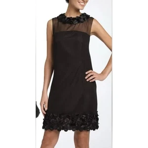 Taylor Black Silk Sheath Cocktail Party Dress w/Satin Petals Sheer Overlay sz. 4 - Picture 1 of 9
