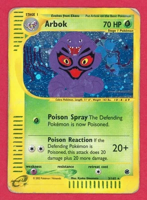 Arbok 3/165 2002 Expedition Base Set Pokemon Card Vintage Holo Rare - DAMAGED - Image 1 of 2