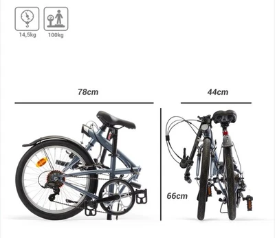 Folding Bike Grey – Decathlon BTWIN Tilt 120 – Commuting – Lights, Bell, Fenders - Image 1 of 4
