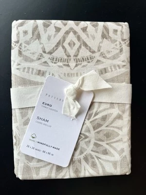 1 Almohada Pottery Barn EURO Sham RILEY Medallón Taupe Algodón Orgánico NUEVO Foto 1 de 4