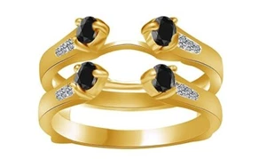 1 Ct Round Lab Created Black Spinel Engagement Enhancer Ring Yellow Gold Plated - Picture 1 of 4