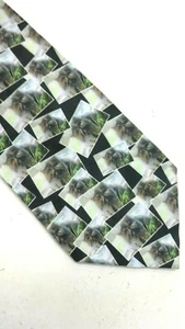 NEU! KATZENMOTIV HERREN GRÜN & SCHWARZ KRAWATTE 60" LANG 4" BREIT - Bild 1 von 2