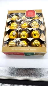 Vtg 12 "Shiny Bright" Gold Christmas Tree Ornaments Original Box Max Echardt Son - Picture 1 of 12