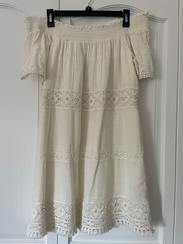 OFF WHITE Abito American Eagle spalle scoperte panna bianco sporco taglia large nuovo con etichetta!!