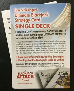 Blackjack Basic Strategy Cards by Don Schlesinger: Single Deck - FREE SHIPPING - Picture 1 of 2