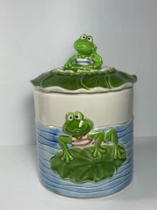 Vintage 1960s Enesco Large Frog on a Lily Pad Ceramic Cookie Jar Japan 10" - Picture 1 of 10
