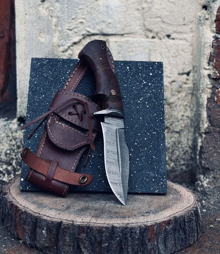 DAMASCUS KNIFE Handmade Damascus Hunting Knife Ideal Skinning Camping Outdoor - EDC Fixed Blade