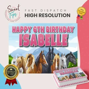 HORSE RECTANGLE EDIBLE BIRTHDAY CAKE TOPPER DECORATION PERSONALISED - Picture 1 of 1