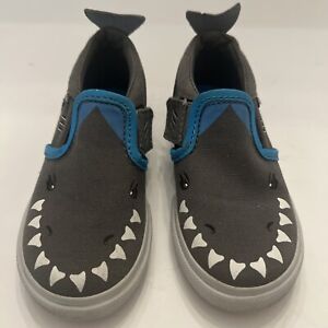 VANS Asher V Grey Blue Shark Toddler Sneaker Shoes Size 8