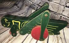 VINTAGE WOODEN GRASSHOPPER INSECT PULL TOY GREEN FOLK ART