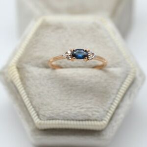 Blue Sapphire Diamond Oval Cut Ring, Unique Design Ring, Wedding Gift Ring,