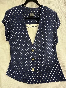 RECENCY MADE IN AUSTRALIA Size 16 Vintage Plus Size Top Polka Dots Blue Shoulder - Picture 1 of 9