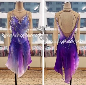 Ice Skating Adult Figure skating Dress Gymnastics  Costume purple dyeing - Picture 1 of 8