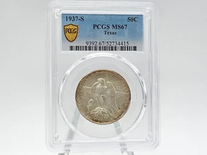 1937-S PCGS MS67 Texas Commemorative Half Dollar **INCREDIBLE STRIKE** 34415 - Picture 1 of 8