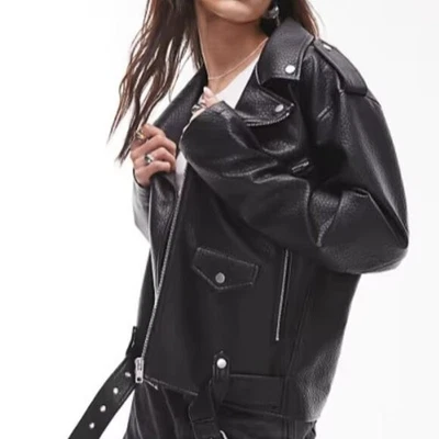 Chaqueta de motociclista de gran tamaño Topshop de cuero sintético burbuja - talla 14 Foto 1 de 4