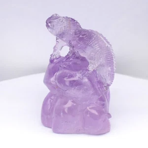 💎 328.58ct Iguana Playing Hide And Seek Carving Natural Unheated Amethyst Gem - Picture 1 of 8