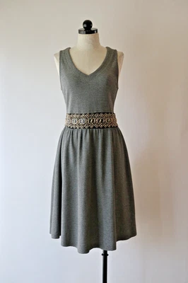 Vestido Camiseta Anthropologie Dolan Gris Rayas Cuentas Bordado Joyas Mujer L Foto 1 de 4