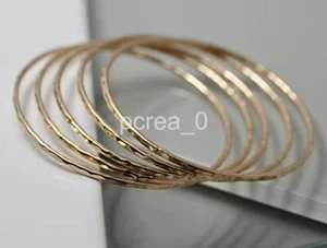Set Of 5 Bangle Bracelets, Brass bangles, 2mm Thick Hammered Woman Bracelet K11 - Picture 1 of 4
