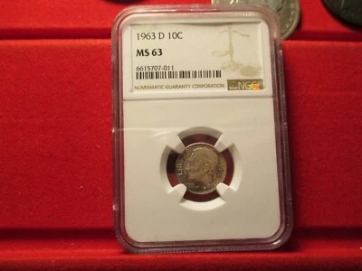 1963 D ROSEVELT DIME NGC MS 63 OBVERSE REVERSE TOING CAN YOU SAY RAINBOWS - Image 1 of 4