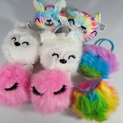 Claires Ponytail Holders Hair Tie 4 Pairs Some NWT White Fox Unicorn Glitter  - Image 1 of 4