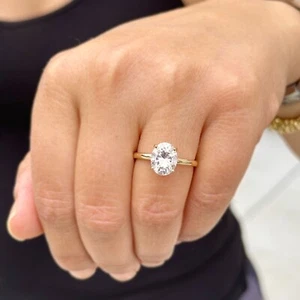 Oval Cut Lab Grown Diamond Engagement Ring IGI Certified 14k Yellow Gold 2.00ct - Picture 1 of 15