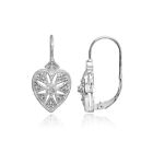 Sterling Silver Diamond Accent Filigree Starburst Heart Leverback Drop Earrings
