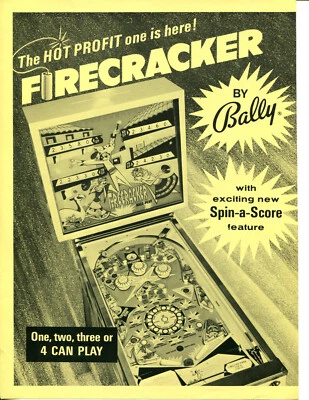 Firecracker Bally Pinball Flyer / Brochure / Ad - Image 1 of 2