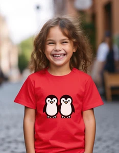 Kid's 2 cute penguins T-shirt, child's funny penguin gift present idea apparel.  - Picture 1 of 6