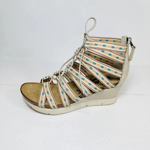 OTBT Gladiator Sandals Women’s 8 Beige Blue Way Out Wedge Lace Up New - Picture 1 of 11