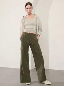 Athleta 12 (L LARGE) Brooklyn Heights High Rise Cargo Pant, Aspen Olive Wide Leg - Picture 1 of 7