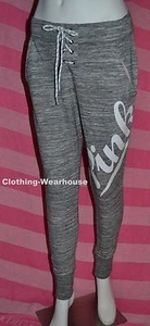 Victoria's Secret Pink Marl Gray White Logo Lace Up Skinny Collegiate Pants S - Picture 1 of 4