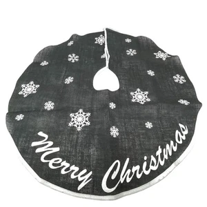 HOHOTIME Burlap Christmas Tree Skirt Inch Black Tree Skirt White Snowflakes - Picture 1 of 3