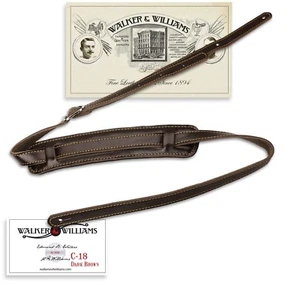 Walker & Williams C-18 Vintage Style Guitar Strap Dark Brown Leather XL 47”-61" - Picture 1 of 8