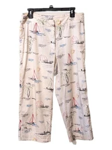 CHICOS Womens Pants XL 1.5 Cropped Sailboat Beach Stretch Pockets Art - Picture 1 of 4