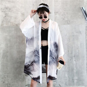 Womens Mens Chiffon Coat Kimono Cardigan Loose Yukata Long Blouse Tops Shirt