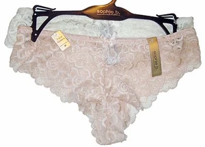 Sophie B 2 pares de bragas de tanga de encaje hipsters talla mediana marfil y melocotón nuevas con etiquetas $32 - Imagen 1 de 2