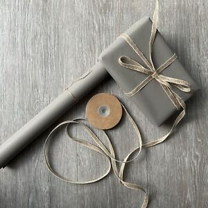 Grey Kraft Recyclable Eco Wrapping Paper with Jute Ribbon 2 /5/10 mtr Giftwrap