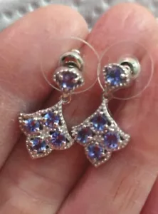 Petite Tanzanite dangle Earrings Platinum over 925 Sterling - Picture 1 of 6