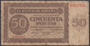 Spain 50 Pesetas 21-11-1936 Good P. 100b, Banknote, Circulated - Picture 1 of 2
