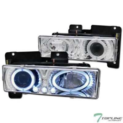 Topline For 1988-2000 Chevy C10 C/K Halo LED Projector Headlights k2 - Chrome Foto 1 de 4