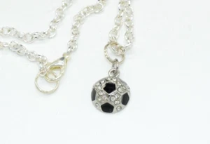 Silver Soccer Ball Futbol Pendant Crystal with Necklace Charm 28" chain - Picture 1 of 4