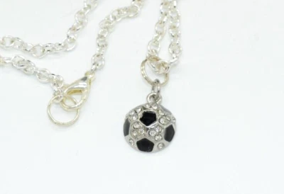 Colgante de balón de fútbol de plata de cristal con collar encanto cadena de 28" Foto 1 de 4
