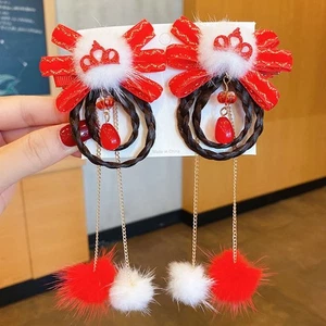 2pcs Tassel New Year Headwear Hanfu Headdress Red Wig Braid Hairpin - Picture 1 of 12