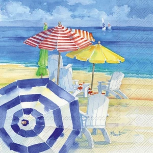 Boston International Vacation Themed Cocktail Napkin, Watercolor Beach - Picture 1 of 1