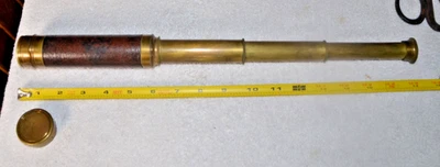 Antique French Brass Handheld Telescoping Spyglass - Leather Covered - Image 1 of 4