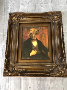 Elegant Victorian Dog Portrait Print in Vintage Styled Frame - Print on Canvas - Picture 1 of 8