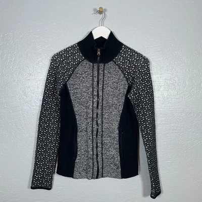 Cárdigan suéter Title Nine para mujer S negro blanco mezcla de lana cremallera completa atletismo Foto 1 de 4