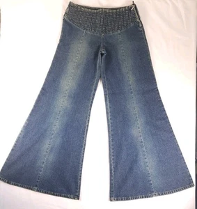 Women's VTG Cimarron Folk Art Size 29 Ultra Wide Leg Skater Denim Jeans Y2k READ - Picture 1 of 21