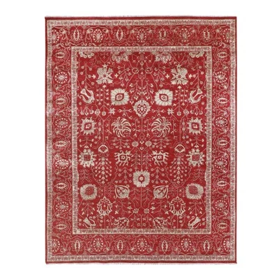 7'9"x10' Red Zoroastrian Influence Design Wool & Silk Hand Knotted Rug G76306 - Image 1 of 4
